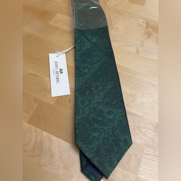 NWT JOHN HENRIC Silk Woven Tie Formal Green 3in - Picture 6 of 8